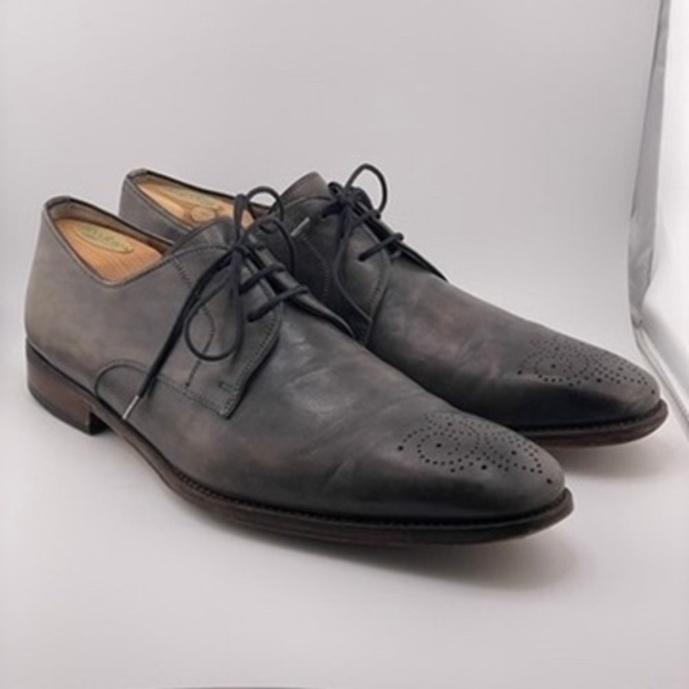 Magnanni Oxfords Dress Shoes Men's 9.5 D Gray Leather Wingtip Lace Up Brogue - Picture 1 of 16